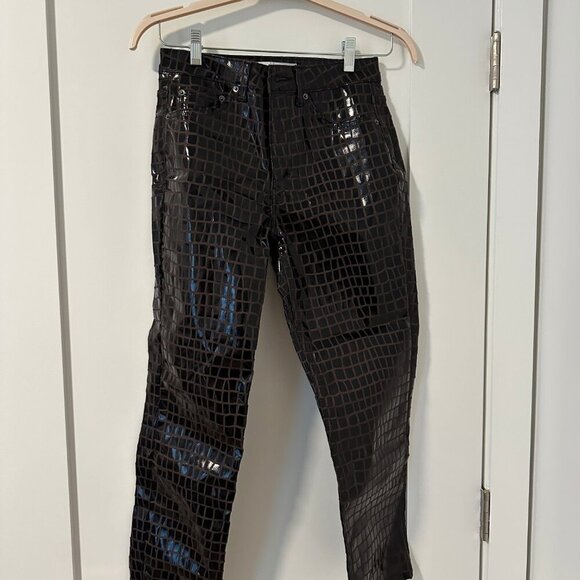 Topshop Straight Leg Faux Leather Pants | Brown Croc | Size 28 - Picture 2 of 3